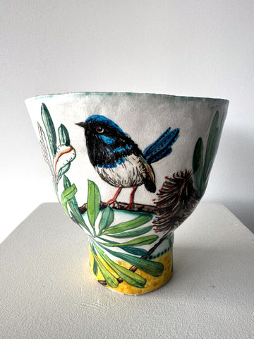 Fiona Hiscock - Blue Wren and banksia integrifolia